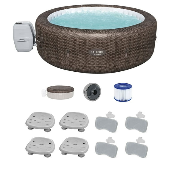 Bestway Coleman St Moritz Hot Tub with 4 SaluSpa Non Slip Seat and 2 Headrest Pillows
