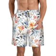 thumbnail image 2 of Uemuo Lilies Flowers Pattern Men's Swim Trunks Hawaiian Beach Bathing Suit Swimsuits Beach Quick-Dry Shorts with Pockets-, 2 of 9