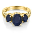 thumbnail image 3 of Gem Stone King 3.31 Ct Oval Blue Sapphire 18K Yellow Gold Plated Silver 3-Stone Ring, 3 of 6