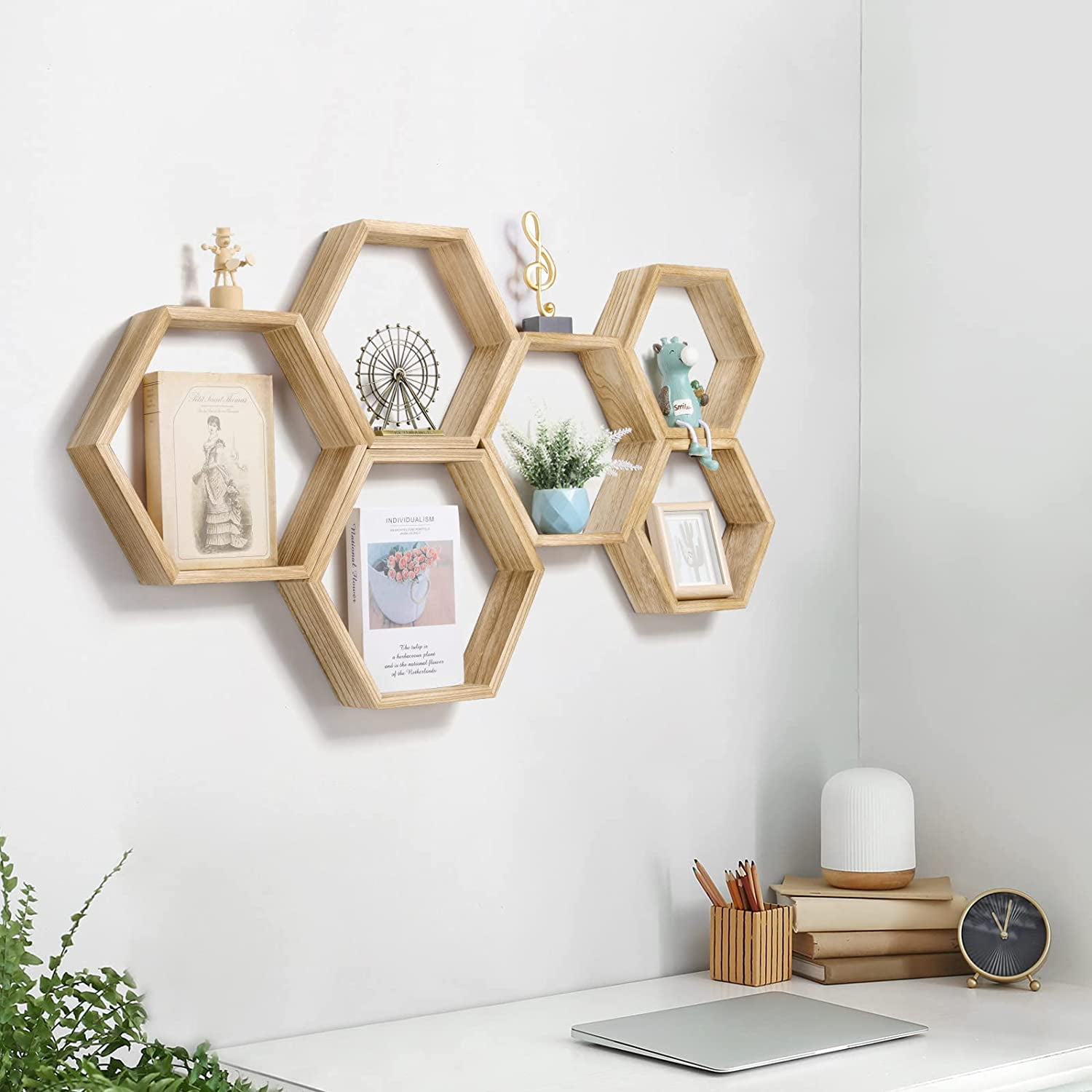 Oumilen Modern 6 Tier Brown Driftwood Floating Shelves 6 Count