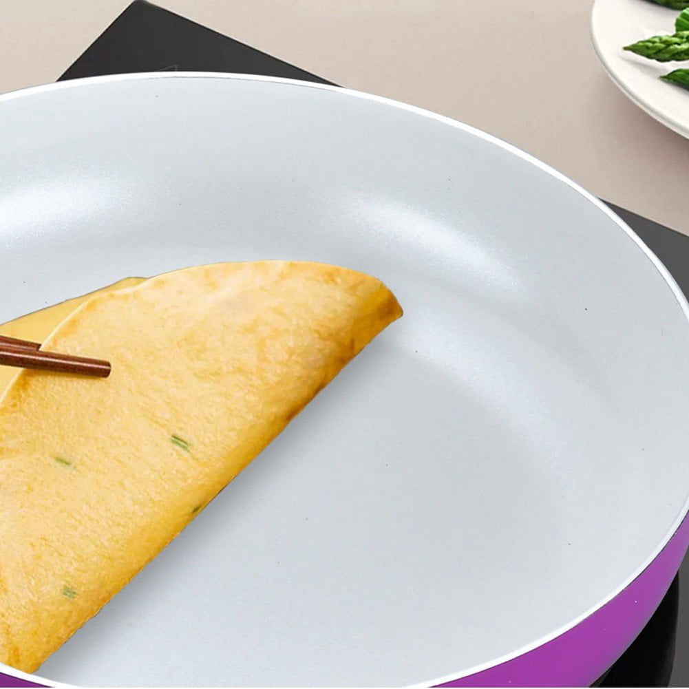 Jiibva 1Pc Purple Eggplant Shape Ceramic Non Stick Skillet Frying Pan with Lid for Home Kitchen