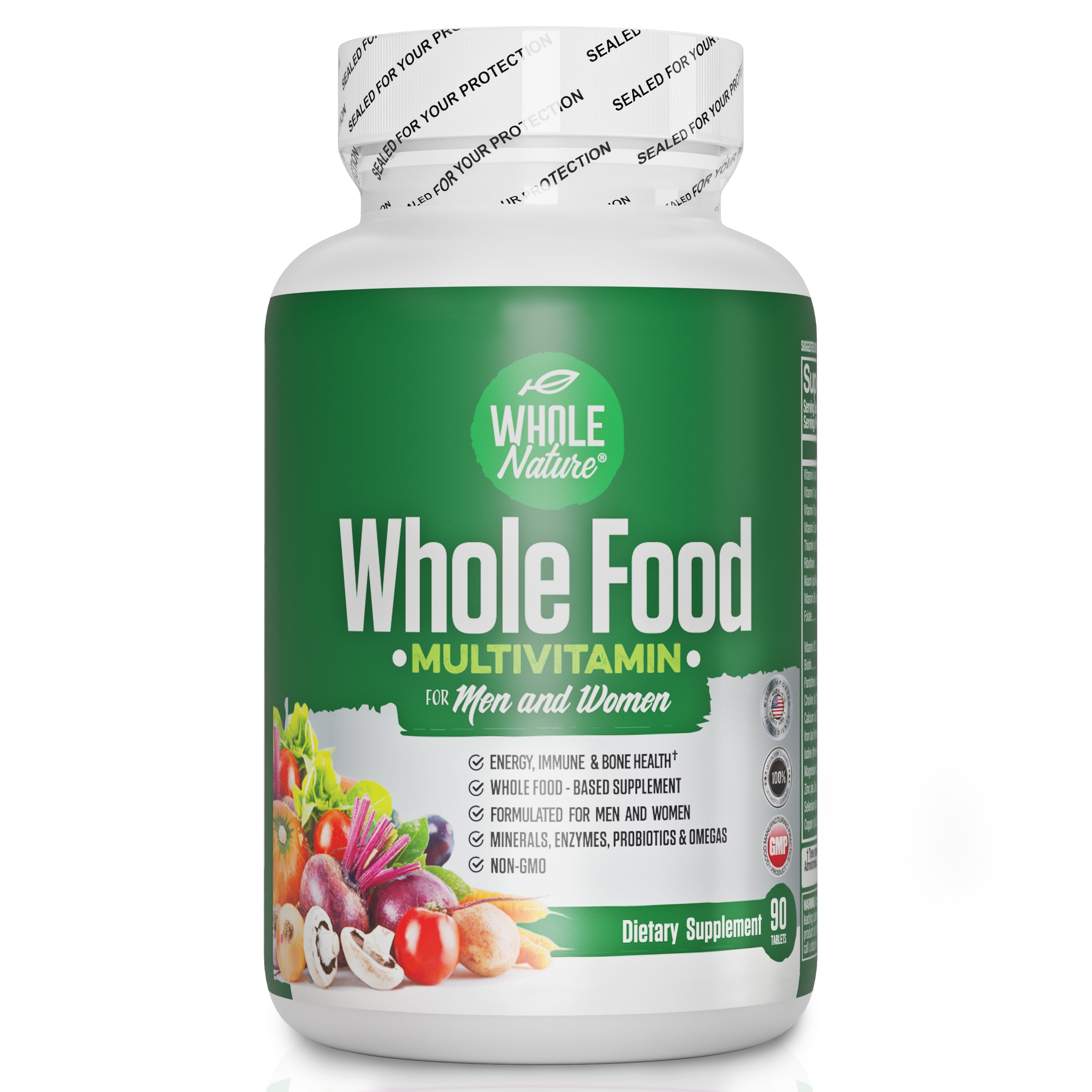 Uegnet Ledsager Med det samme Whole Nature's Whole Food Multivitamin - with Probiotics and Omega for Men  & Women - Walmart.com