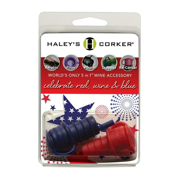 Haley's Corker Red, Wine & Blue 2-Pack Cobalt Blue and Licorice Red Original 5-in-1 Wine Corker