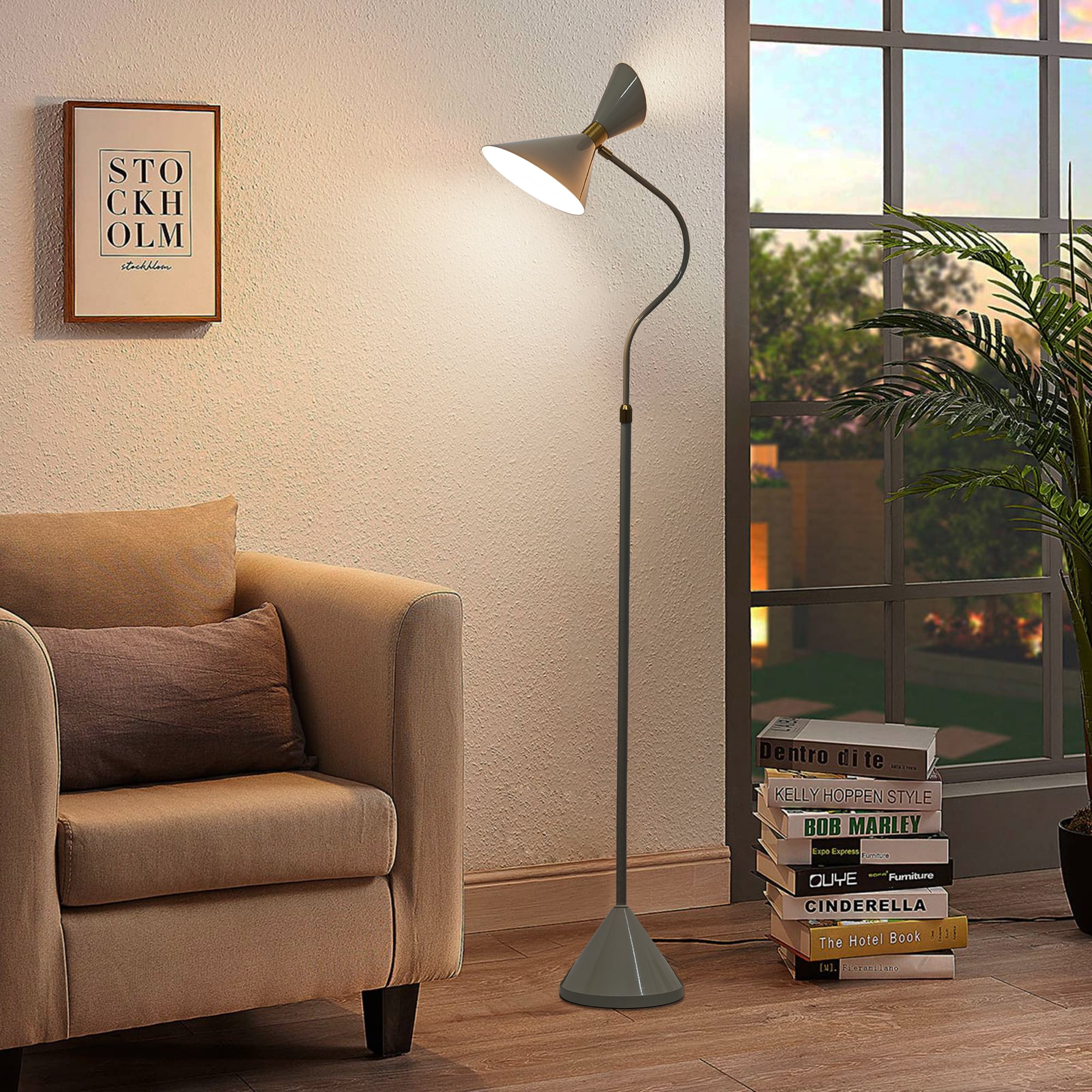 GCGAFUL Modern 70.4-Inch Floor Lamp for Living Room, Foot Switch Tall Standing Lamp with 2 LED Bulbs, 3000K Warm Light for Bedroom, Kids Room, Corners