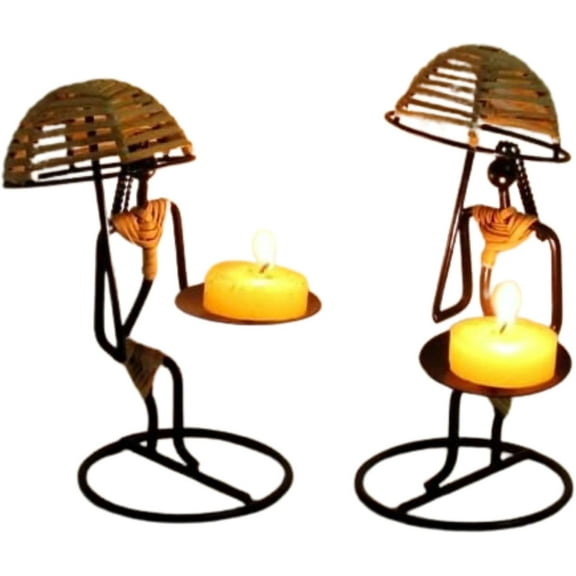 Metal Decorative Umbrella Ladies Tealight Candle Holders Designer Stand Gift Pack of 2, Black