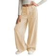 thumbnail image 2 of Big Girls Corduroy Pants Elastic Waist Wide Leg Trousers with Front Patch Pockets for School Fall Winter Wear, 7Y-16Y, 2 of 9