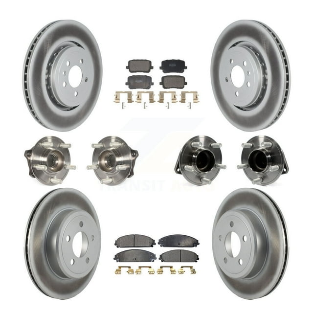 Transit Auto Front Rear Hub Bearings Assembly Coated Disc Brake Rotors and Semi-Metallic Pads Kit (10Pc) for Car 2017-2018 Dodge Charger RWD with 5.7L with 370mm Diameter Rotor - KBB-130166