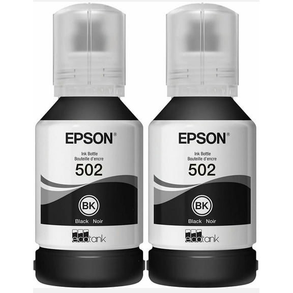 Genuine 502 T502 Black Ink Bottle 2 Pack for Ecotank 2700 2760 2850 3700 3850 4850 Printers