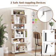 Topbuy 6-tier S-shaped Bookshelf 64 Open-back Bookcase Home Wood Organizer Free-standing Storage Shelf 2PCS White