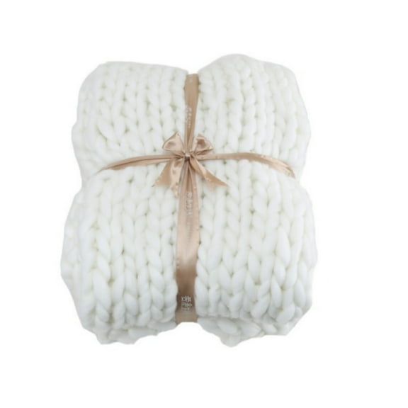 Chunky Knit Blanket Throw, Soft Jumbo Chenille Throw Blanket, 100% Hand Knitted Throw Blankets for Couch Bed, Big Thick Yarn Cable Knit Blanket, Large Rope Knot Crochet Blanket