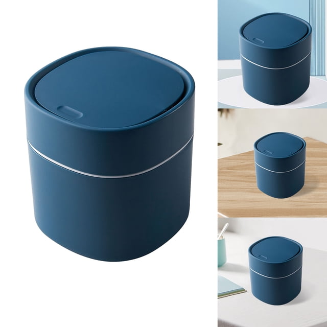 Bote Basura Escritorio Con Tapa Bote Basura Pequeño para El Mini Cesto Basura Escritorio (tapa Emergente Azul)