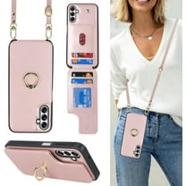 for Samsung Galaxy A14 5G Case with Card Holder and Strap for Women,Crossbody Lanyard,Ring Stand,Snap Clasp,Phone Wallet Cases 6.6 inch(Rose Gold)