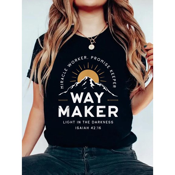 Way Maker Miracle Worker Promise Keeper Christian T-Shirt Graphic Tee summer Tops For Women Round Neck Fashion Cotton shirts