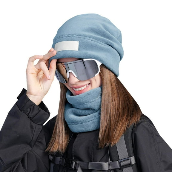 Otqutp Teen Girls Comfortable Hats Women's and Ladies Winter Warm Ear Knitted Hat Gloves Hat Shawl Set Hat Scarf Set with Hood Outdoor Cycling(Dark Blue,One Size)