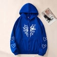 thumbnail image 2 of Women's Oversized Zip Up Hoodie Spider Web and Heart Shaped Print Pullover Jacket for Fall Winter Blue XL, 2 of 8