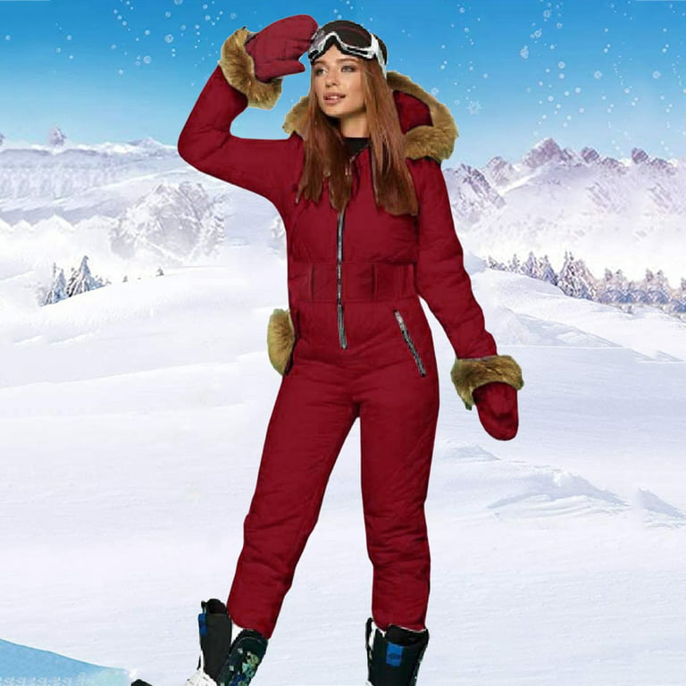 HSMQHJWE Women Parka Winter Coats Womens Winter Clothes Women Winter Ski  Jumpsuit Outdoor Sports Snowsuit Wool Collar Coat Jumpsuit With Hoodies Ski