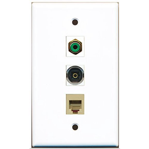RiteAV - 1 Port RCA Green and 1 Port Phone RJ11 RJ12 Beige and 1 Port Toslink Wall Plate