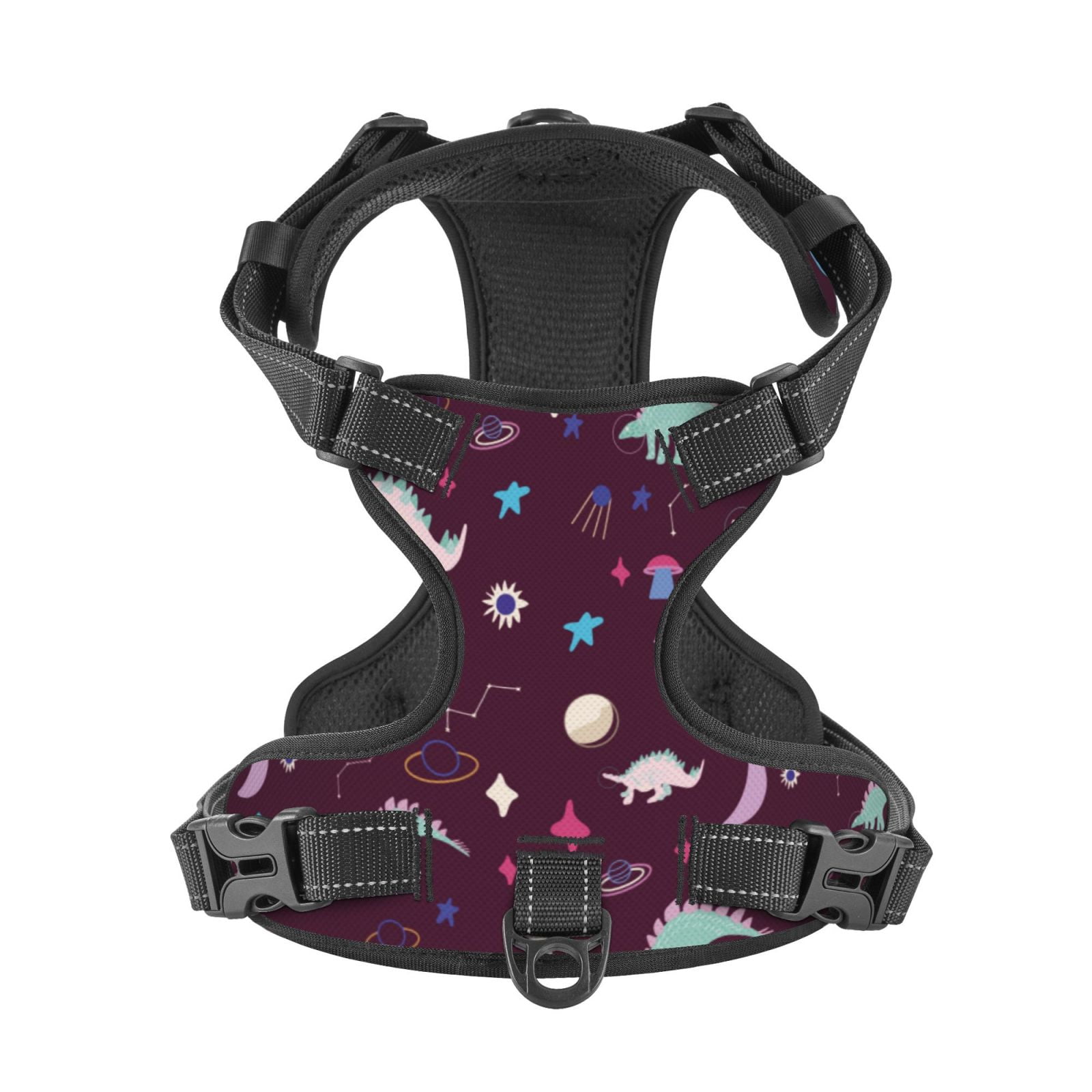 Kdxio Space Dinosaur Print No Pull Dog Harness Adjustable Reflective Oxford Easy Control Medium Large Dog Harness for Training and Everyday-Medium