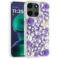 thumbnail image 3 of XPM for Motorola Moto G Stylus 5G 2025 Fashion Rose Flower Floral Bling Crystal 3D Full Diamonds Pearl Sparkle Rhinestone Glitter Hybrid Phone Case Cover (Purple), 3 of 6