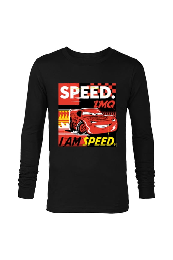 Disney and Pixars Cars I Am Speed Lightning McQueen Racing - Long Sleeve T-Shirt for Men - Customized-Black