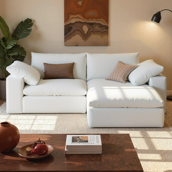 Vorthio Cloud Couch 31.5" Deep Seat, 78.74" Oversized Modular Sectional Sofa, Loveseat  Sofas with Storage Ottoman for Apartment, White