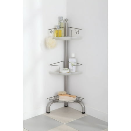 HomeZone 3-Tier Adjustable Corner Shelf, Satin Nickel