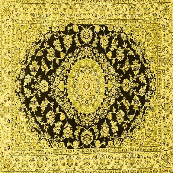 Ahgly Company Indoor Square Medallion Yellow Traditional Area Rugs, 6' Square