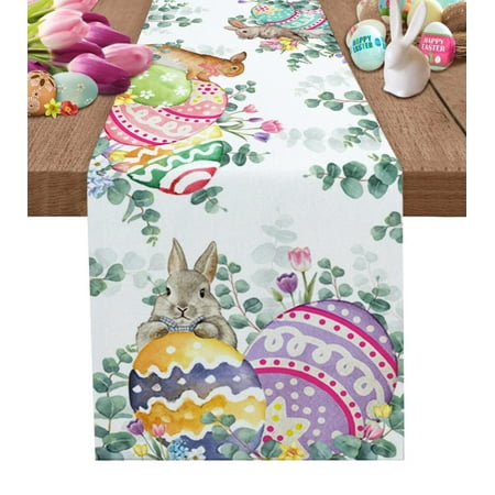 

Easter Spring Flower Plant Egg Table Runner Country Decor Tablecloths Table Mats for Dining Table 2023 Decoration Table Cover