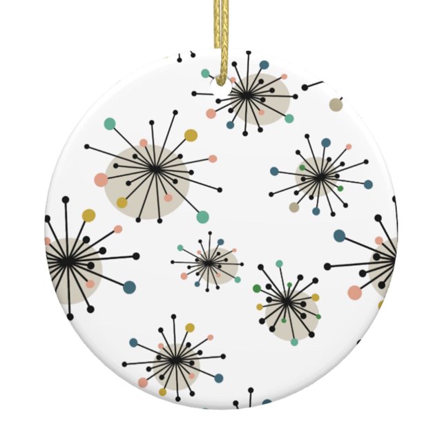 Lindo adorno colgante navideño moderno retro de mediados de siglo con forma de estrella atómica para árbol de Navidad - Decoraciones colgantes de cerámica para fiestas - Ideas para regalos de adornos