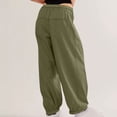 thumbnail image 4 of RYRJJ Womens Baggy Wide Leg Pants Cotton Linen Elastic Waisted Loose Palazzo Harem Pants Beach Lounge Trousers with Pockets(Army Green,XXL), 4 of 9