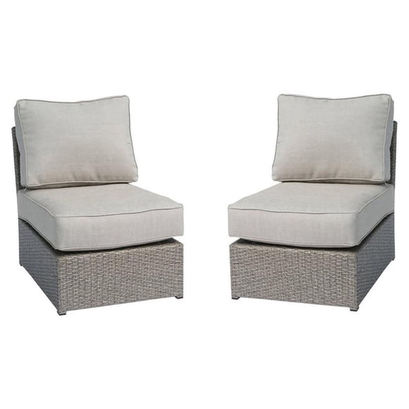 Living Source International Armless Patio Chairs with Cushion in Gray (Set of 2)