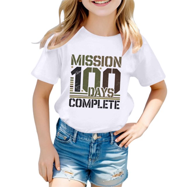 Icvfdpl T-Shirts pour Adolescentes, Imprimé Col Rond Manches Courtes T-Shirt Haut Doux pour la Peau Vacances 8-9 Ans