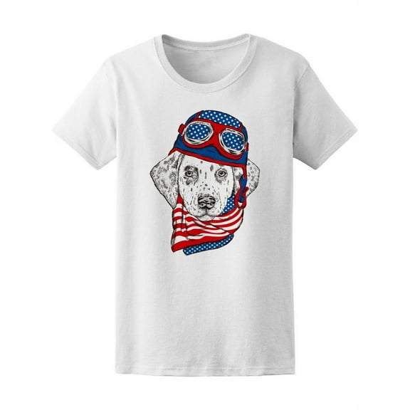 Dalmatian Usa Helmet Headscarf T-Shirt Women -Image by Shutterstock, Female Small