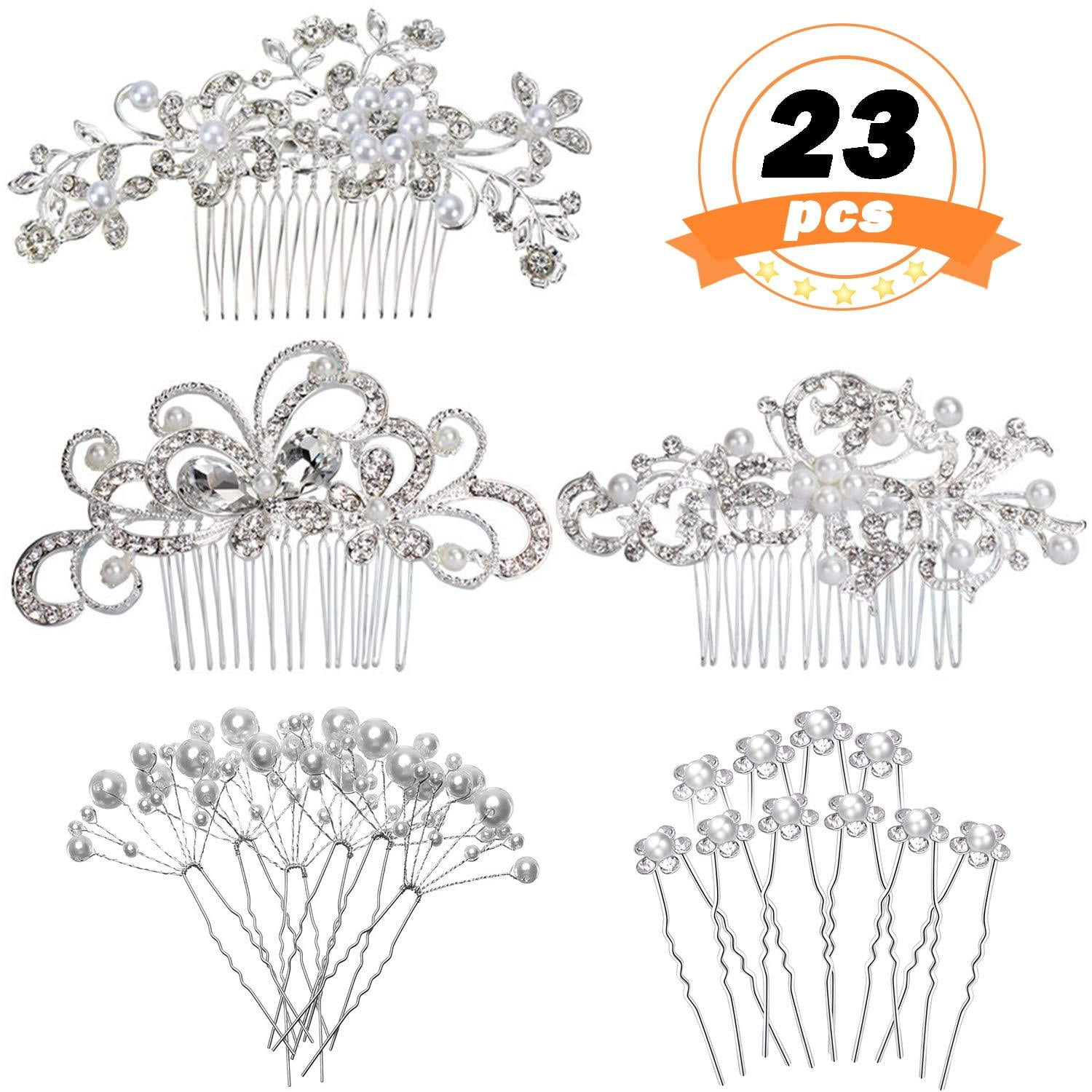 REVEW 23 PCS Wedding Hair Comb Bridal Hair Accessories, Women Hair Side