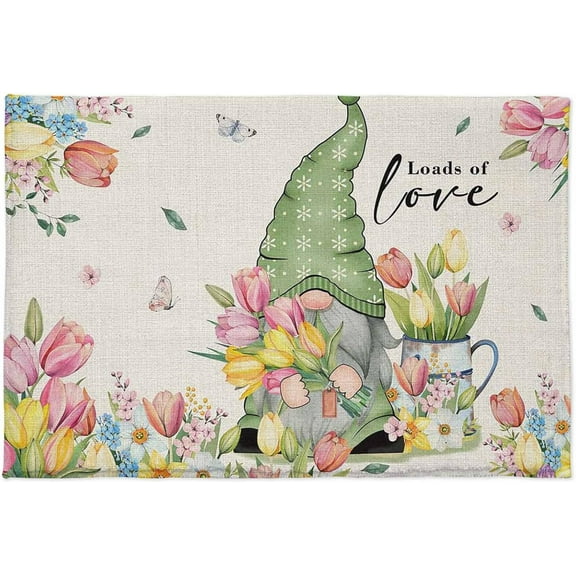 Happy Easter Gnomes Placemats Set of 4, Heat Resistant Cotton Linen, Colorful Eggs Table Mats Washable Spring Holidays Placemat Decoration for Home Kitchen Dining Party