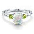 thumbnail image 3 of Gem Stone King 14K White Gold Simulated White Opal and Green Peridot Engagement Ring for Women | 1.24 Cttw | Oval Cabochon 8X6MM | Gemstone October Birthstone | Size 6, 3 of 6