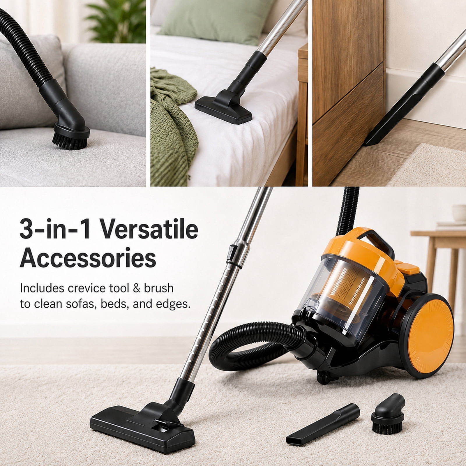Alvantor Household Portable Vacuum Cleaner, 16Kpa Bagless Canister Cleaner, Lightweight Powerful Vacuum for Carpets and Hard Floors, 1.8L, with Washable HEPA Filter, Auto-Rewind