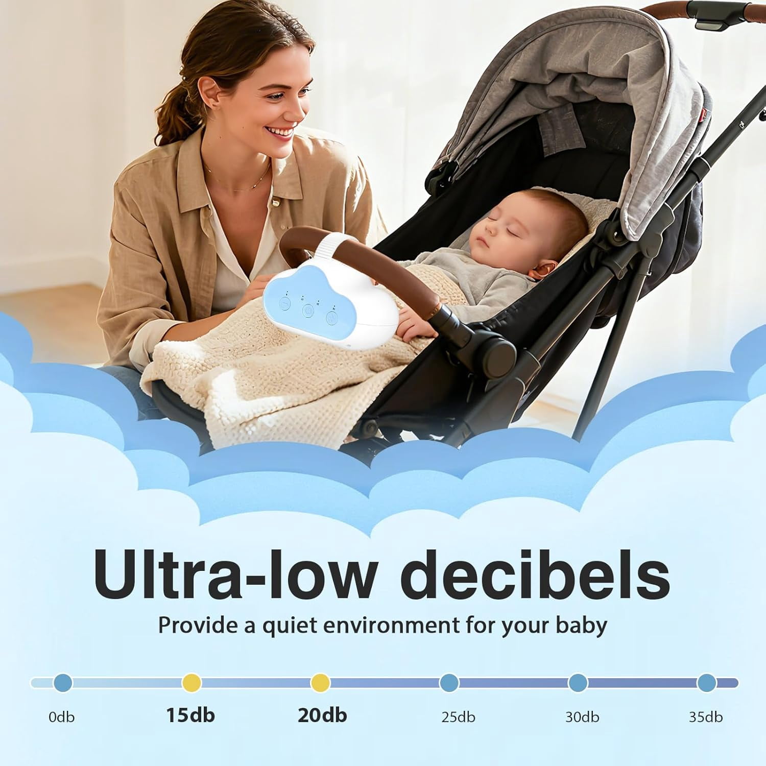 Wiher Rechargeable Stroller Rocker Device – Hands-Free Baby Rocker & Sleep Soother, Quiet Motor, Fits Stroller Handle, Bassinet & Crib, 3 Speeds, 4 Timer Settings, for Newborns to Toddlers(Blue)