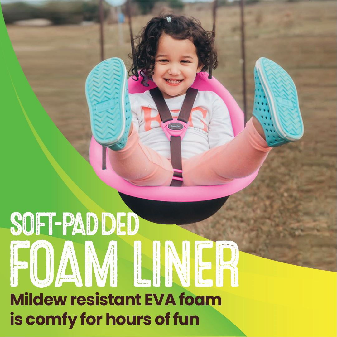 Swurfer Kiwi Baby - Toddler Swing with Foam-Lined Shell, Indoor and Outdoor Toy, Ages 6 Months+, Pink
