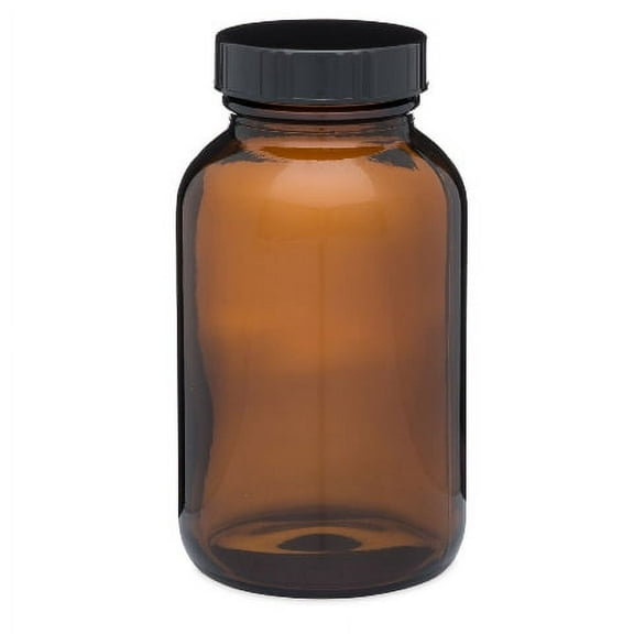 5 oz Amber Heavy Glass Wide Mouth Packer Medicine Bottles and Caps 12 Pack
