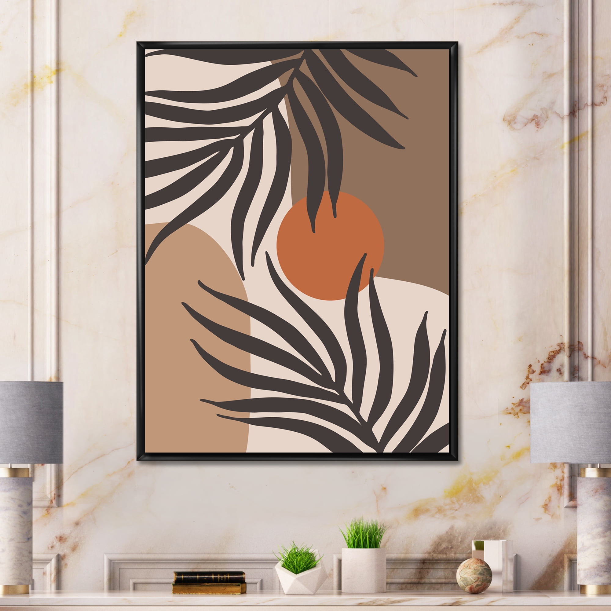 Designart 'Sun and Moon Shapes In Retro Terracotta Tones III' Modern Framed Canvas Wall Art Print