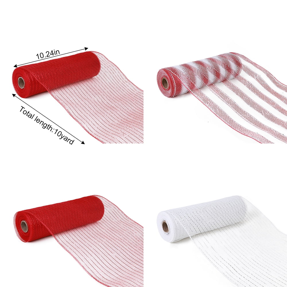 Crowdstage 4 Rolls Poly Ribbon Deco Mesh -10 Inch x 30 feet Deco Poly Decorative Mesh Ribbon Wrapping Ribbon Rolls for Home Door Wreath Swags Decoration DIY Crafts Making