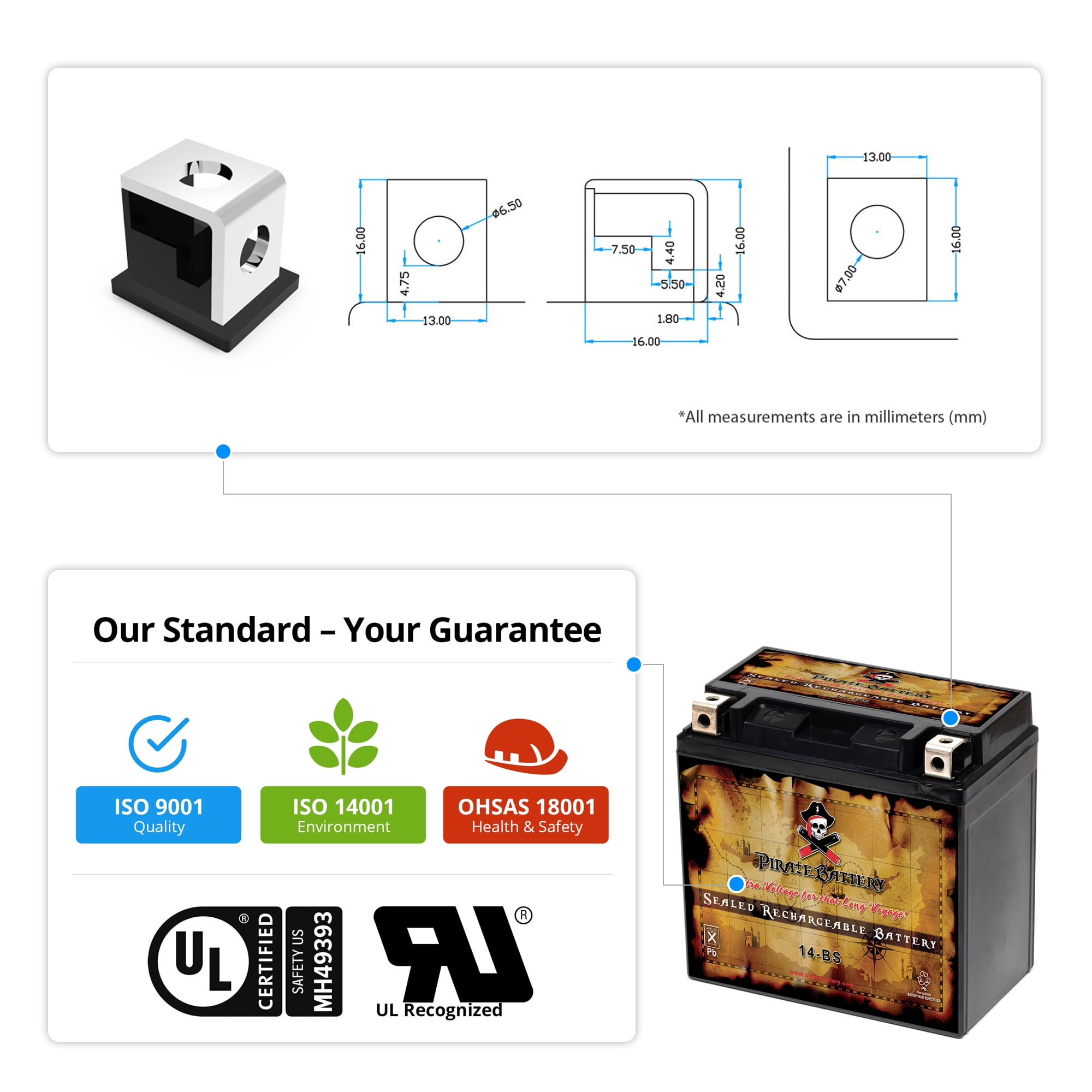 Pirate Battery YTX14-BS (14-BS 12 Volt,12 Ah, 200 CCA) Motorcycle