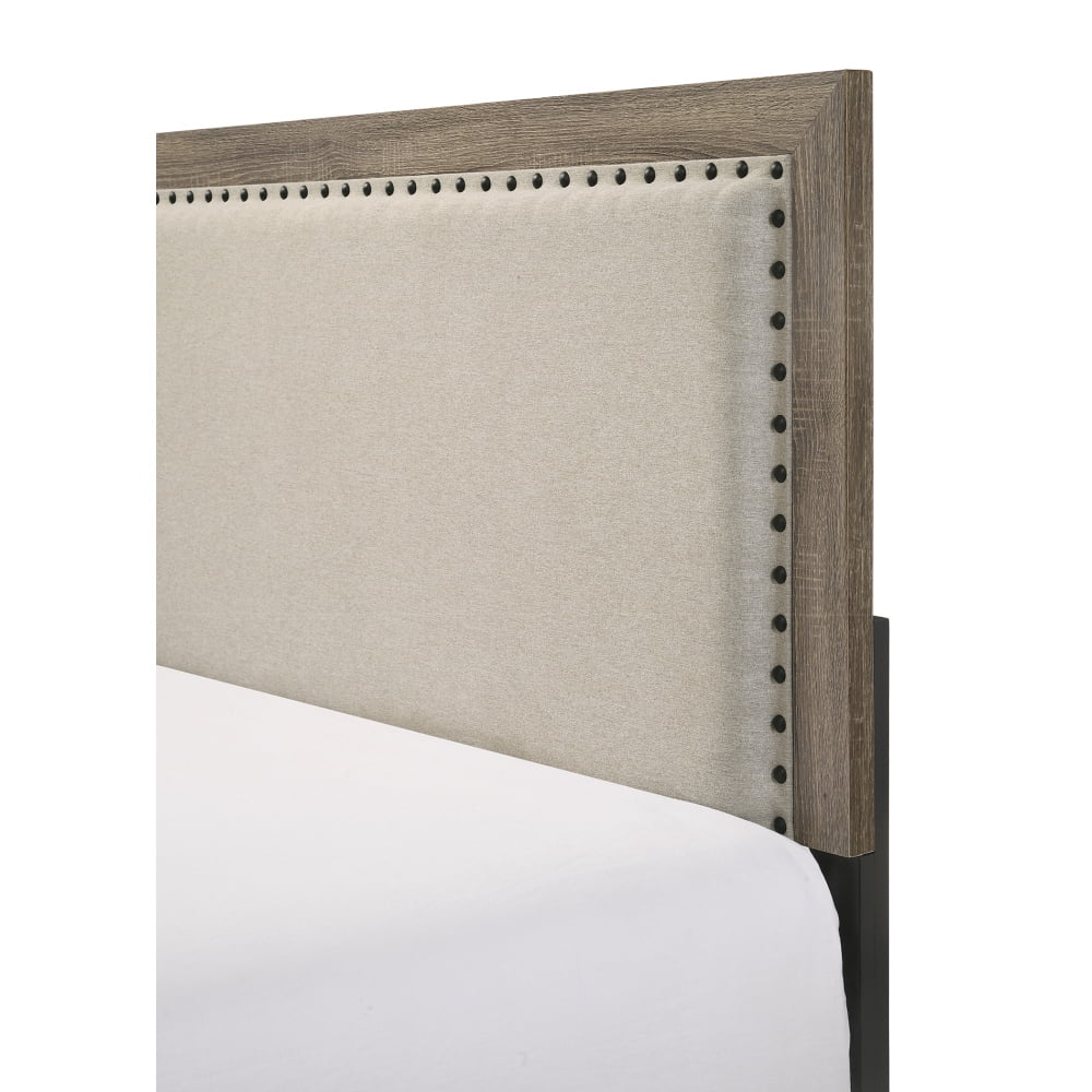 Tcbosik Platform Bed Queen Size with Upholstered Headboard, Wood Bed Frame, Box Spring Required, Grey