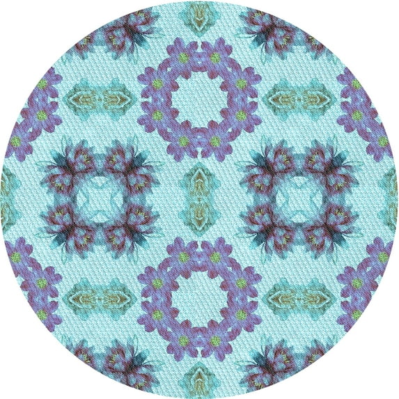 Ahgly Company Indoor Round Patterned Slate Blue Grey Blue Area Rugs, 4' Round