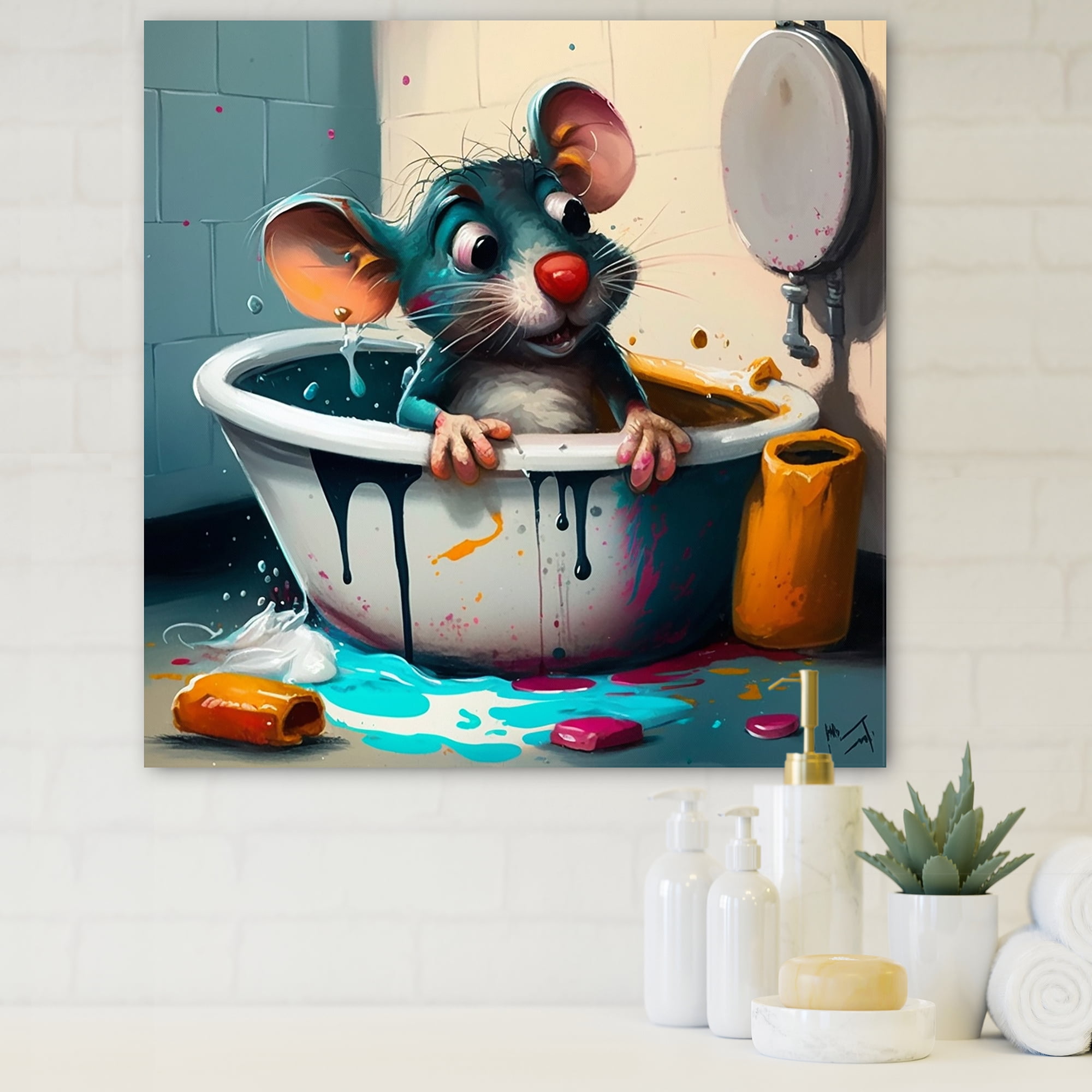Designart Cute Mouse In The Bath I Canvas Wall Art