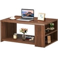 thumbnail image 1 of Gymax 2-Tier Coffee Table Sofa Side Table w/ 2 Shelves for Living Room Walnut, 1 of 10