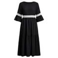 thumbnail image 6 of Bxsruta Womens Midi Dress Casual Bell Sleeve Round Neck Flowy Sundress, 6 of 8