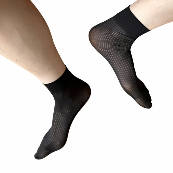 TELOLY Mens Business Soft Breathable Nylon Sheer Dress Short Socks Thin See Through Silk Striped Ankle Socks for Formal Use