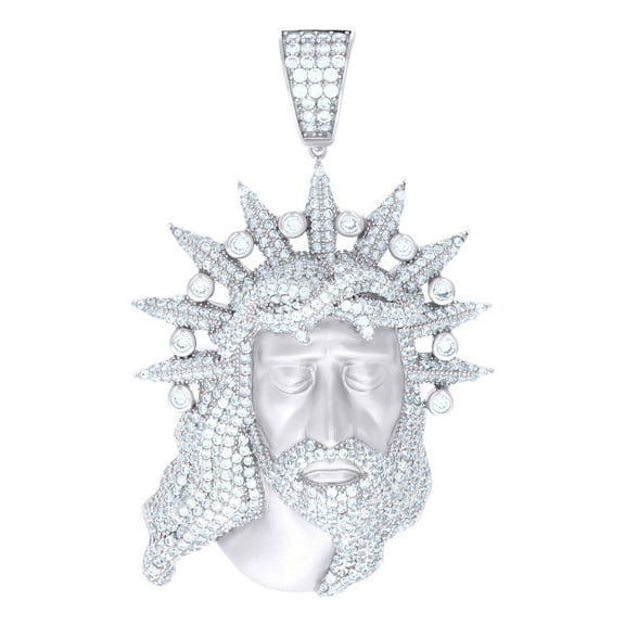 925 Sterling Silver Mens Cubic-Zirconia Jesus Religious Charm Pendant